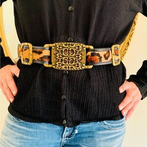 Leopard Print Belt with Ornate Buckle